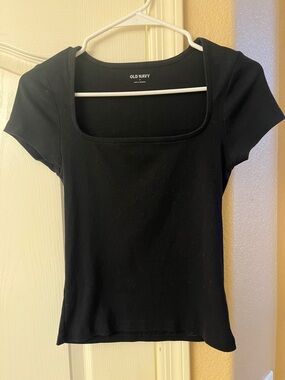 Old Navy Black Square-Neck Ribbed Short Sleeve Top